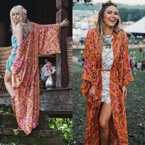 Spell Amber Orange Babushka Kimono Duster OS
